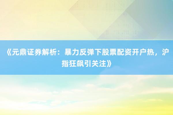 《元鼎证券解析：暴力反弹下股票配资开户热，沪指狂飙引关注》