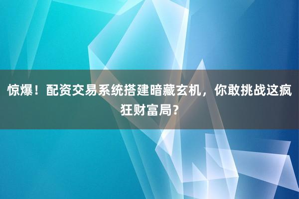 惊爆！配资交易系统搭建暗藏玄机，你敢挑战这疯狂财富局？