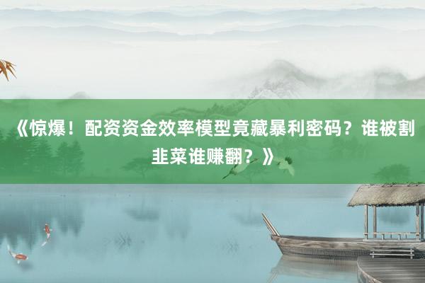 《惊爆！配资资金效率模型竟藏暴利密码？谁被割韭菜谁赚翻？》
