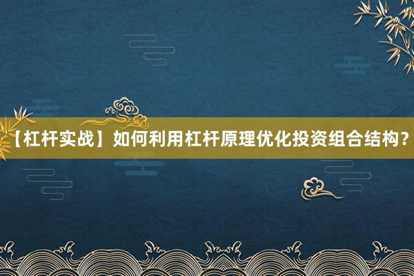 【杠杆实战】如何利用杠杆原理优化投资组合结构？