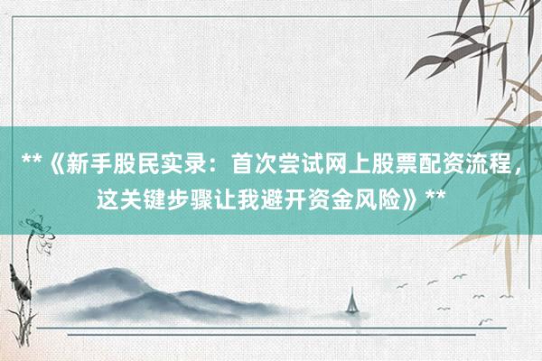 **《新手股民实录：首次尝试网上股票配资流程，这关键步骤让我避开资金风险》**