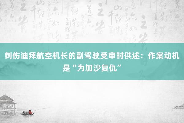 刺伤迪拜航空机长的副驾驶受审时供述：作案动机是“为加沙复仇”